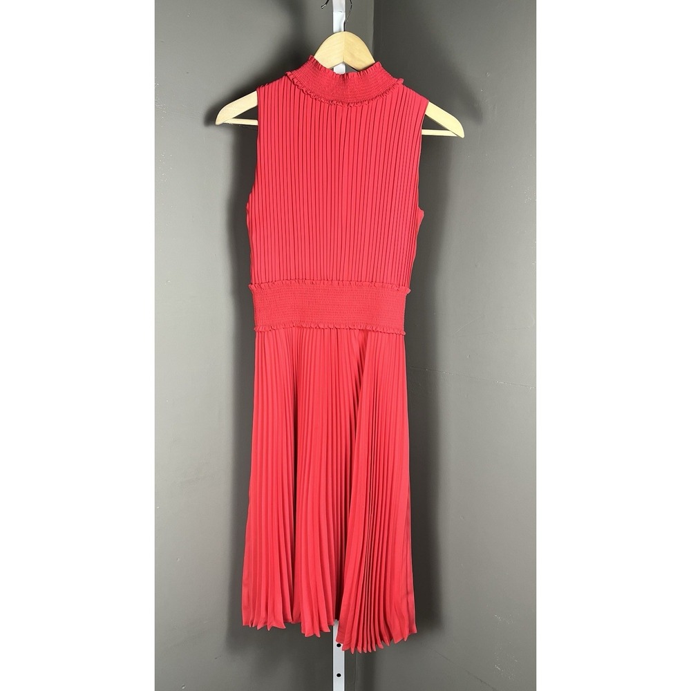 Nanette Lepore 4 Crimson Pleated Sleeveless Cocktail Dress Mock Neck Sleeveless